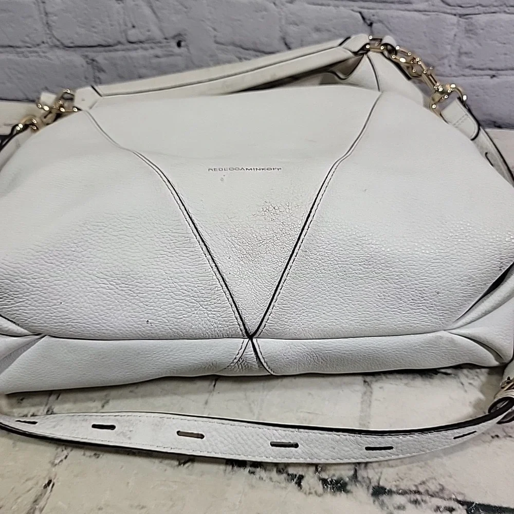 Rebecca Minkoff Hobo Bag Crossbody Off‎ White Leather Zippers Lined Flaws